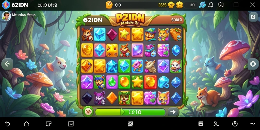 Tampilan gameplay seru dari 62IDN dengan tantangan Match-3.