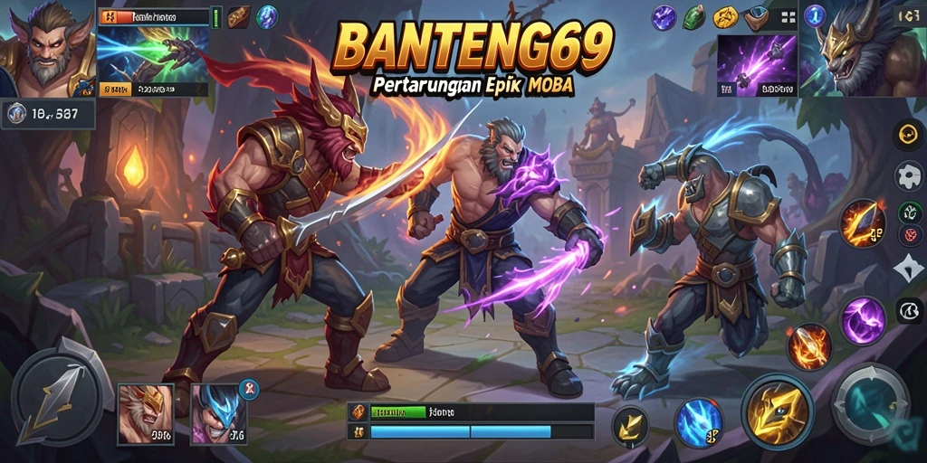 Tampilan seru gameplay BANTENG69 dengan pertarungan intens.