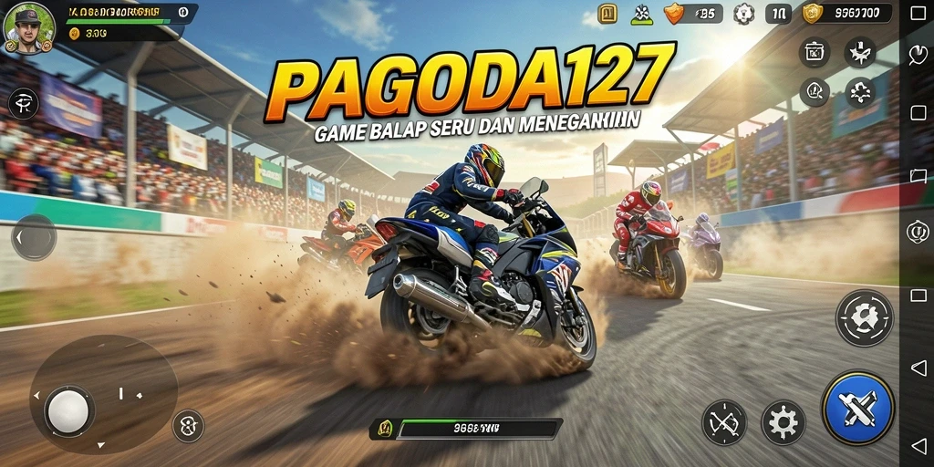 Screenshot utama PAGODA127 menunjukkan aksi balap yang intens dan mendebarkan.