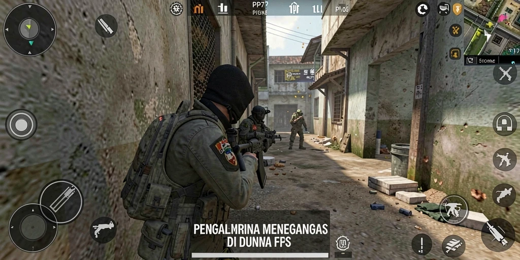 Screenshot utama PP7 menunjukkan aksi seru dalam game FPS.
