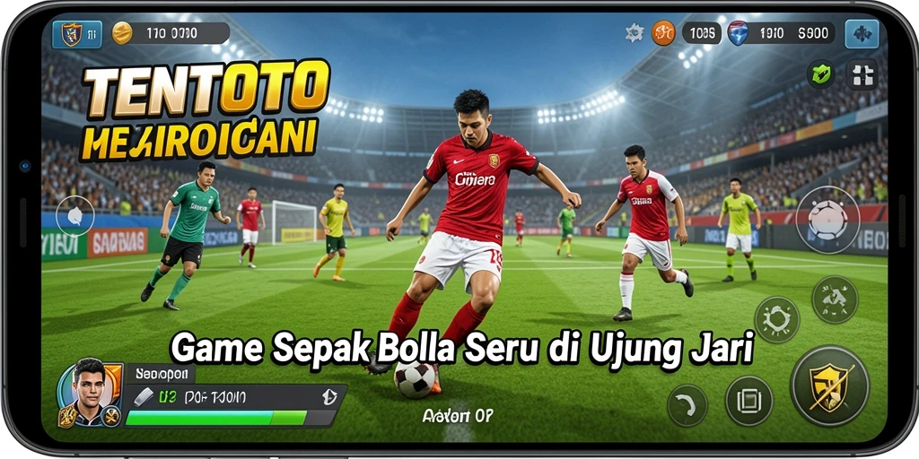 Screenshot gameplay TENTOTO yang menampilkan aksi sepak bola yang mendebarkan.