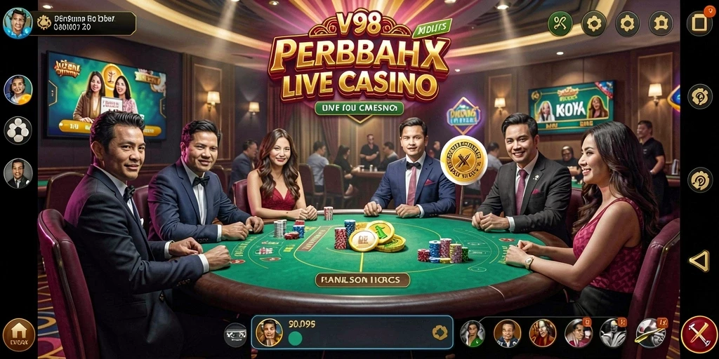 Tampilan gameplay Live Casino yang mendebarkan di aplikasi V98.